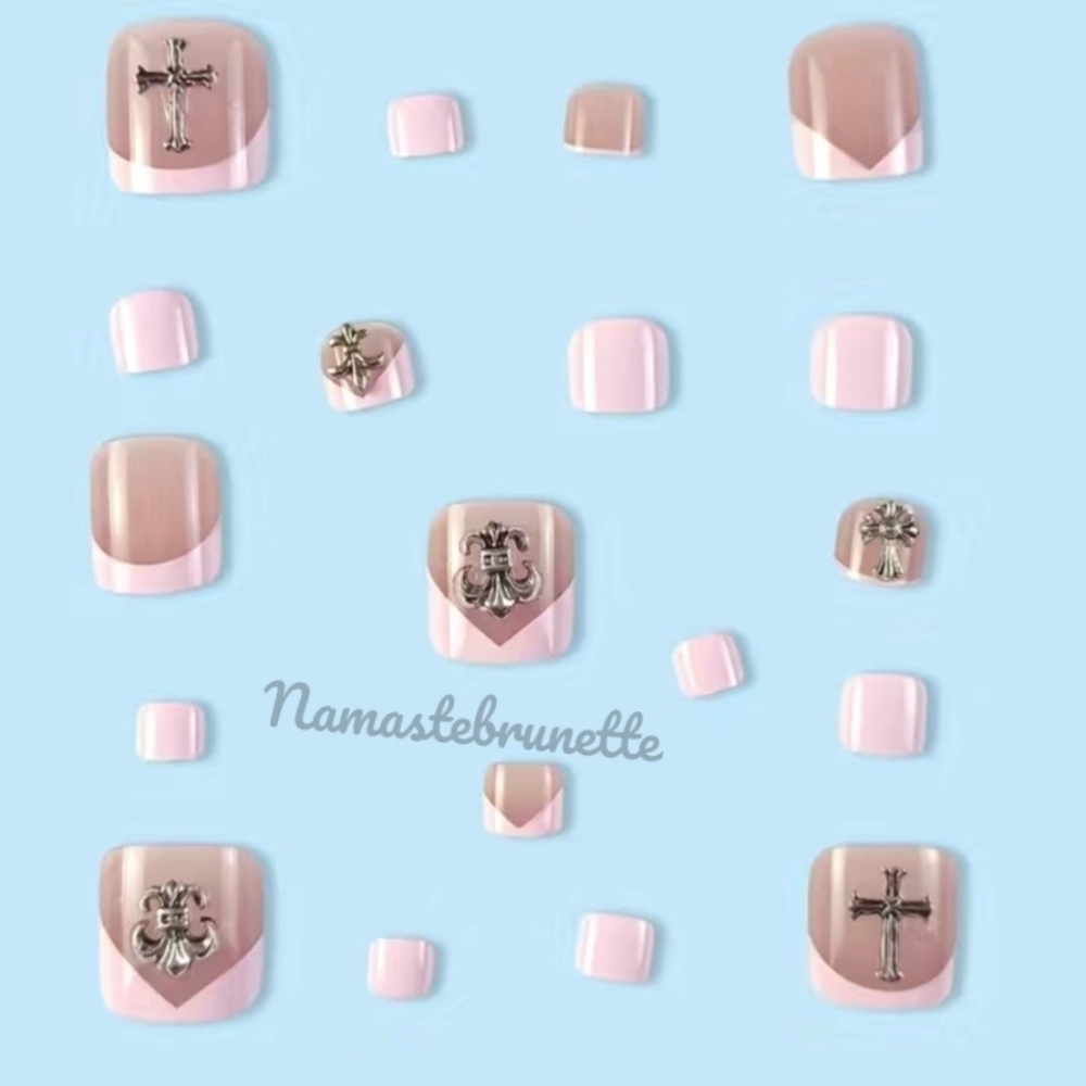 2/$16 3D Cross French Pedicure Press on Toenails - Picture 3 of 17